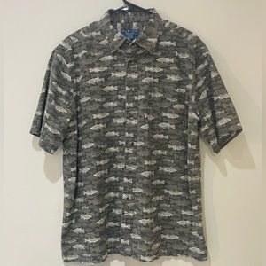 Puritan Gray Fish Print Short Sleeve Button Down Shirt Size 3XL (B34)